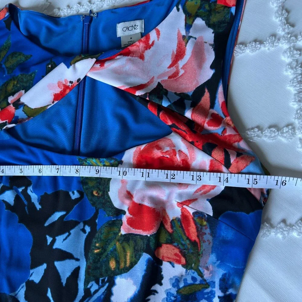 CACHE Midi Floral Print Diamond opening neck line Sheath Stretch Dress SIZE M - Picture 7 of 16